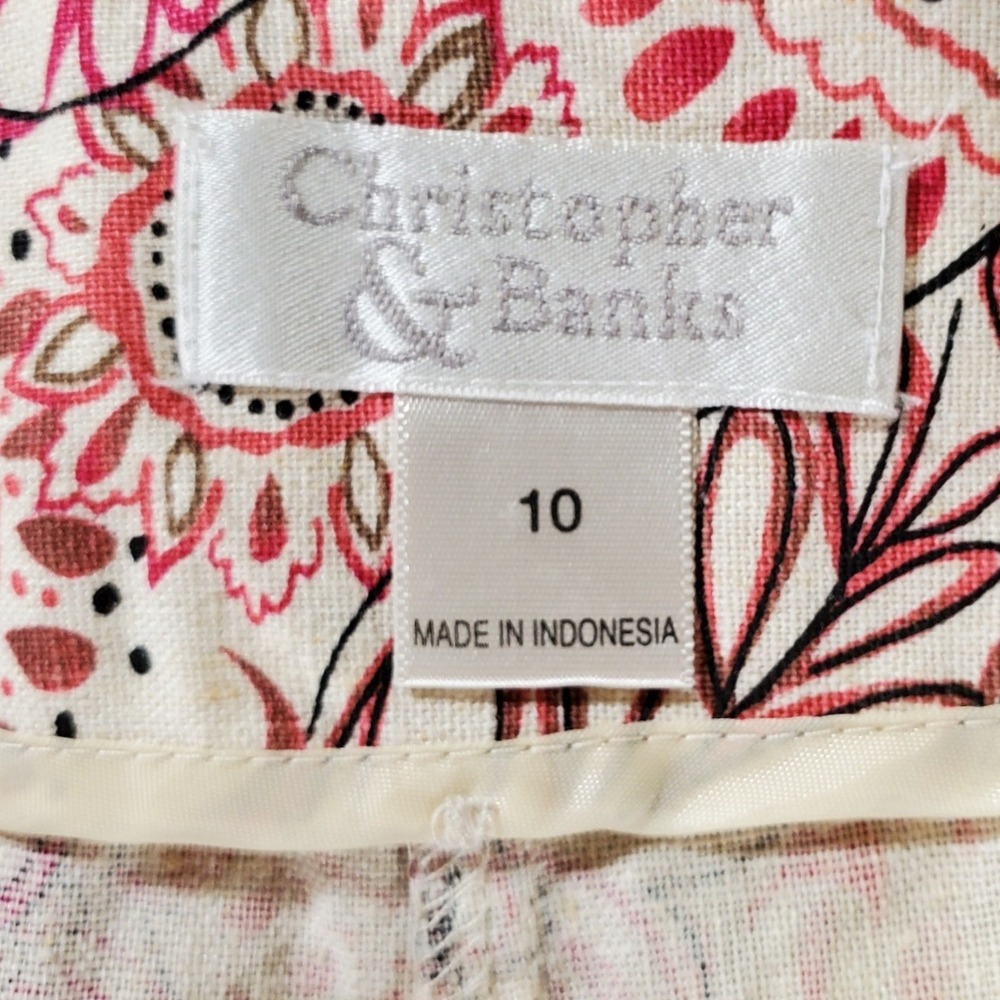 Christopher & Banks Y2K Pink Floral Linen Blend A-Line Midi Skirt‎ Size 10 - Picture 3 of 8